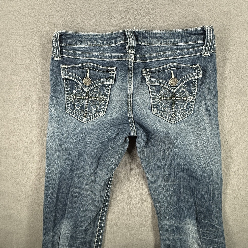 Wrangler Rock 47 Womens Blue Denim‎ Ultra Low Rise Bootcut Jeans 3X34 Y2K - Picture 6 of 10